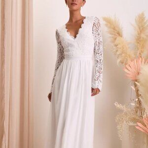 Lulus Awaken My Love White Long Sleeve Lace Maxi Dress, Size S